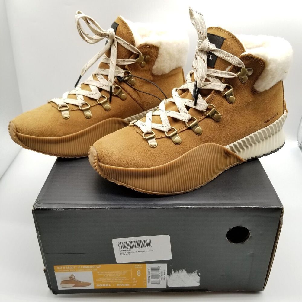 SOREL  x Prana  Out N About  III Conquest Waterproof Boots Size 8 Brown Suede